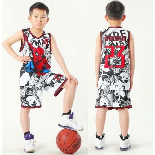 Disney Marvel Spiderman The Avengers Summer Childrens Clothing Jersey Boys Basketball Uniform Suit Vest Shorts