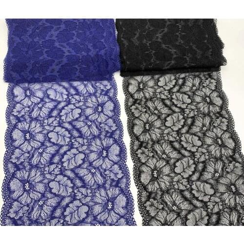 3y/lot Width 24cm Skeleton Leaves Elastic Stretch Lace Trims Navy For Clothing Accessories Dress Sewing Applique Costume Lace