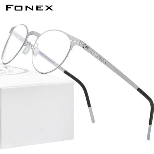 FONEX Alloy Eyeglasses Frame Men Ultralight Women Round Glasses Retro Optical Frame Prescription Korean Screwless Eyewear F1023