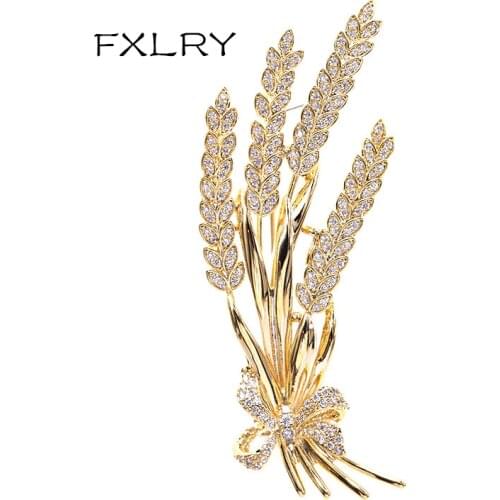 FXLRY New Fashion Wheat Ear AAA Cubic Zircon Bow Brooches Shirt Suit Collar Corsage Luxury Jewelry for Women Men Accessories
