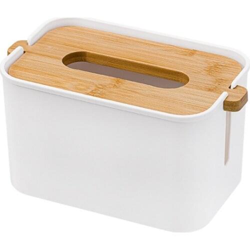 Hot XD-Home Kitchen Wooden Plastic Tissue Box Desktop Tissue Box Household Bamboo Lid Lifting Tissue Box