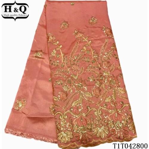 H&Q latest african george satin lace fabric 2021 high quality embroidery blouse indian nigerian slik laces fabrics 5 yards T0522
