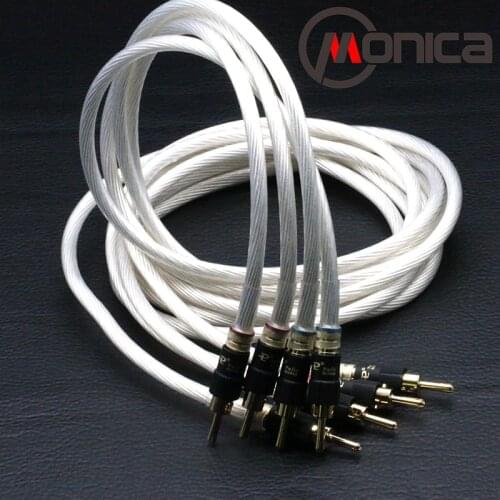 Hificabo de Um Par de fios 5N Único cristal de prata audiophile Speaker Cable altifalante cabo com plugues banana plugue pailccs