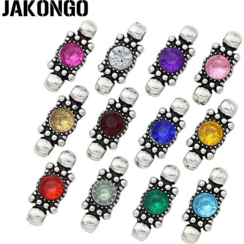 JAKONGO Antique Silver Plated Colorful Crystal Connectors Pendants for Bracelet Jewelry Making DIY Handmade Craft 20x8mm 12pcs