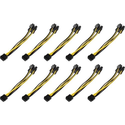 10Pcs 8 Pin PCIE To Dual PCIE 8 (6+2) Pin Power Cable 20Cm Motherboard Graphics Card PCI-E GPU Power Data Cable Splitter