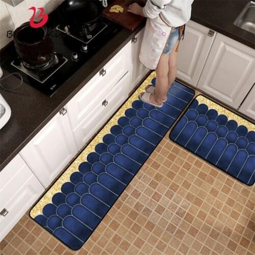 Bubble Kiss Nordic Style Blue Cactus Pattern Kitchen Mat Rug for Kitchen Wrinkle-Resistant Kitchen Mats Waterproof Floor Mats
