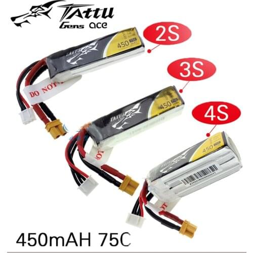 TATTU LiPo Battery 450mAh 75C 2S 7.4V 3S 11.1V 4S 14.8V with XT30 Plug Battey for RC FPV Racing Drone Quadcopter Toys