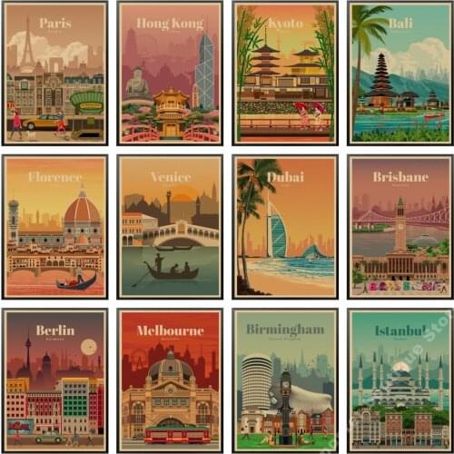 World Travel Minimalist Vintage Posters New York City Poster Kraft Paper Print Wall Art Decoration Picture Home Bar Cafe Decor