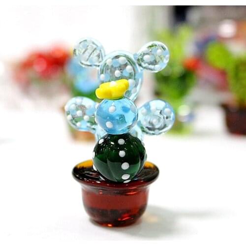 Handmade Murano Glass Cactus Figurines Home Desktop Decor Craft Ornaments Creative Colorful Cute Miniature Plant Gifts For Kids