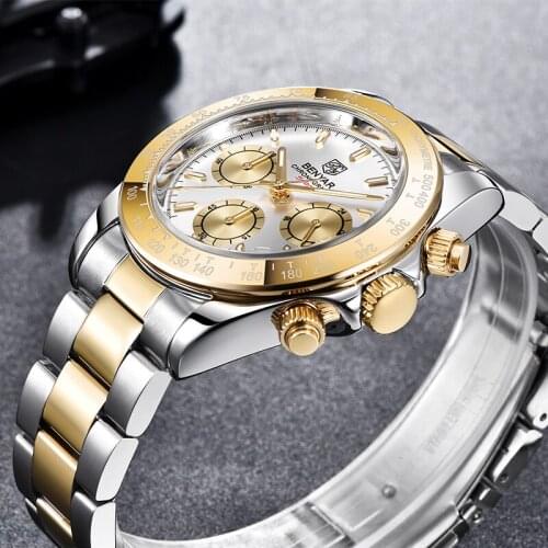BENYAR Luxury Business Chronograph Stainless Steel Men Quartz Wristwatches Sports Fashion Diver Watch for Men reloj hombre