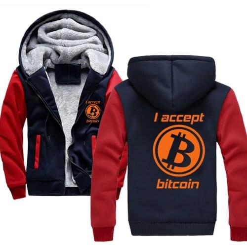 Men Hoodies winter Thicken male for I Accept Bitcoin Sweatshirts for men Winter hoodies zipper Coat