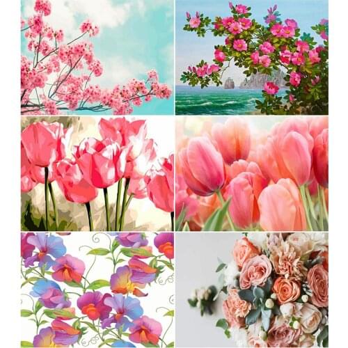 AZQSD Diamond Painting Kit Flowers Picture Of Rhinestones Diamond Mosaic Florals Cross Stitch Needlework Decor For Home