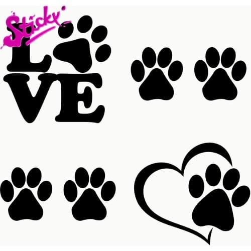 STICKY Cute Dog Footprint Stickers Heart Footprint Love Footprint Car Sticker for Bicycle Motorcycle Laptop Helmet Trunk Wall