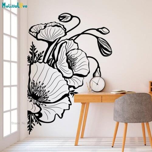 Poppy Flower Wall Sticker Decal Home Decor Living Room Studio Removable Vinyl Plants Murals Adjustable Direction YT3889