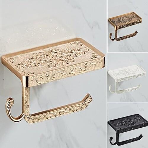 Toilet Paper Holder White Paper Mobile Phone Holder Space Aluminum Antique Roll Holder with Shelf Toilet Paper Box Wall Mount