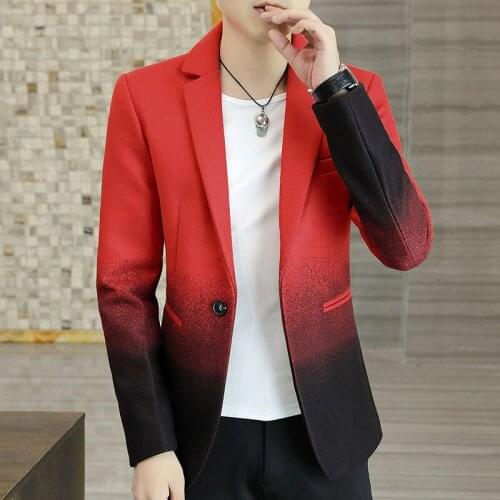 2022 Mens New Autumn Woolen Gradient Color blazer Youth Fashion Single Buckle Leisure blazer