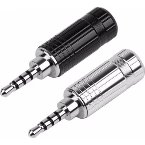 Wholesale 2.5mm Audio Jack 3/32" 4 Poles Stereo Earphone Plug 6.0mm Wire Hole HiFi Headset Rhodium Plated Solder Line Connector