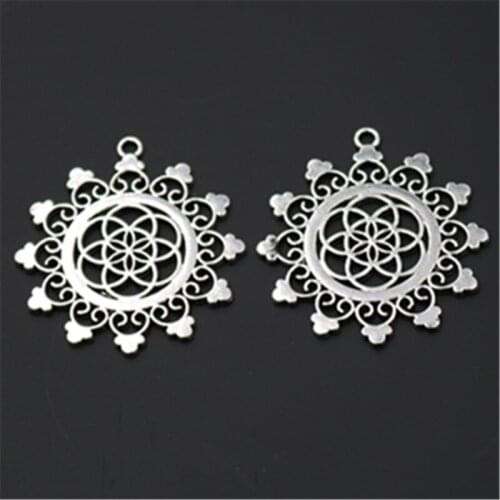 WKOUD 4pcs Silver Color Jacquard Craft Hollow Alloy Pendant For Necklace Earrings DIY Fashion Jewelry Findings A758