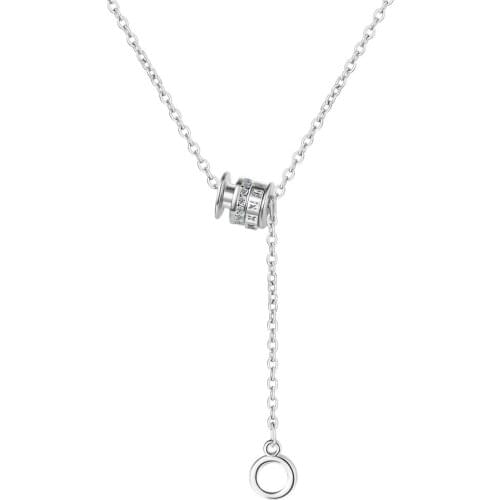 Utimtree Simple Fashion Micro CZ Moon Round Tassel Necklace For Women Jewelry White Gold Color collares Clavicle Necklace