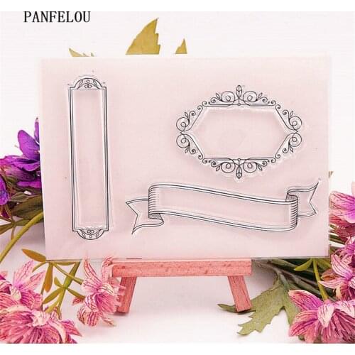 PANFELOU Ribbon text box Transparent Silicone Rubber Clear Stamps cartoon for Scrapbooking/DIY Easter wedding album