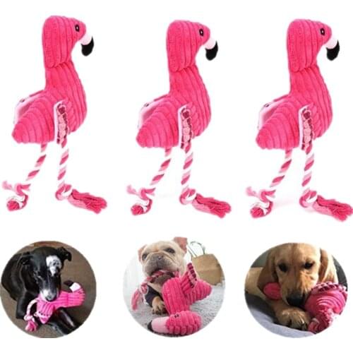 Plush Flamingo Shaped Dog Toy Cleaning Teeth Squeaky Interactive Pet Training Supplies Cute Cartoon Animal Bite Chew Dog Cat Toy