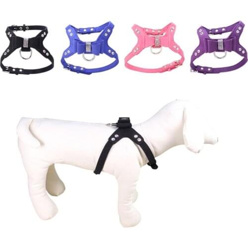 Dog Harness Bling Rhinestone Pet Puppy Dog Harness Velvet & Leather Leash for Small Dog Puppy Cat Harness Leash Dog Accessories