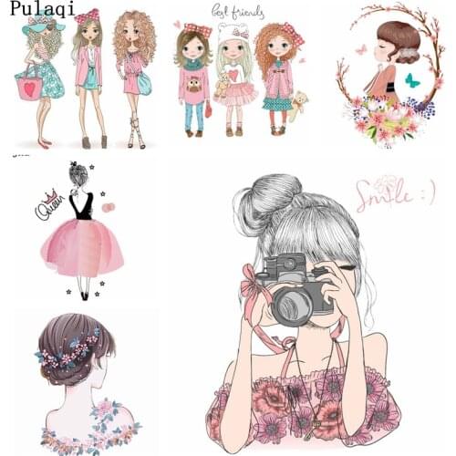 Pulaqi Japan Girl Badge Iron On Transfer Iron Patch Cute Heat Transfer Vinyl Patches For Clothes Stripe Sticker Thermal Applique