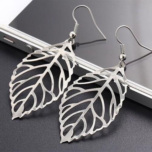 Hollow Leaf Drop Earrings Big Leaves Dangle Charm Earrings Gold Silver Eardrop Women Fashion Bohemia Ear Jewelry Accessories