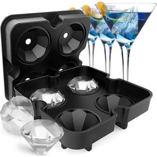 Silicone Ice Cube Tray with funnel Mold Diamond Shape 4 Grids Ice Cream Maker Mould Fruit Cube Molds Dropshipping