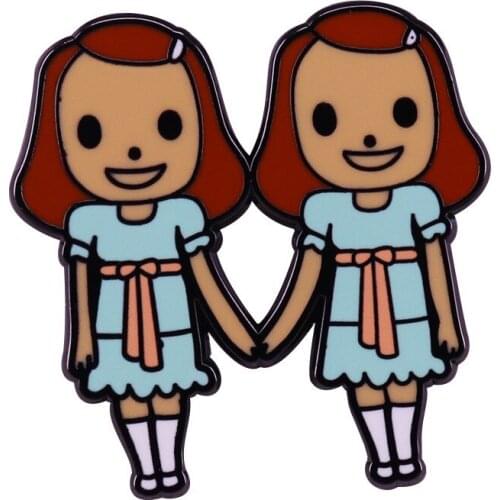 Horror Movie The Shining Grady Twin Daughter Cute Cartoon Copper Enamel Clothes Hat Bag Lapel Badge Brooch Pin Gift