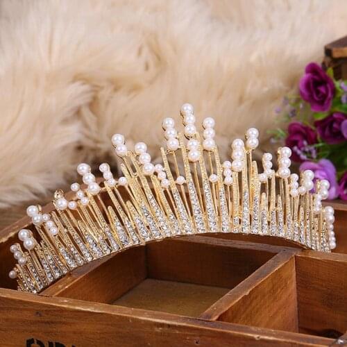 New Vintage Multicolored Luxury Pearls Crystal Tiara Crown Wedding Hair Accessories Bridal Jewelry Head Band EA