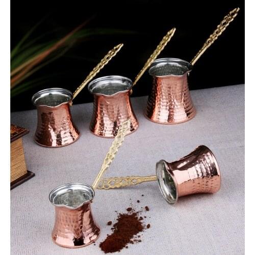 Turkish Coffee Pot Maker 5 Sizes Copper Hand Hammered Ottoman Coffee Cooker Traditional Design Ibrik Vintage Jazzva Briki Cup