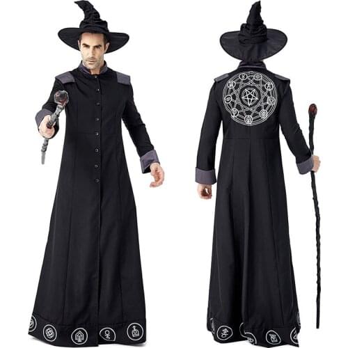 Umorden Adult Magic Wizard Sorcerer Warlock Costume Magician Cosplay for Men Halloween Purim Party Costumes Fancy Dress