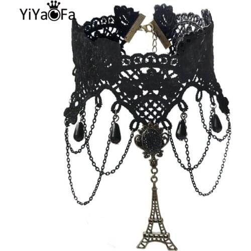 YiYaoFa Vintage White Lace Necklace Cross Pendant Choker Necklace for Women Accessories Gothic Lady Party Jewelry Collar GN-96