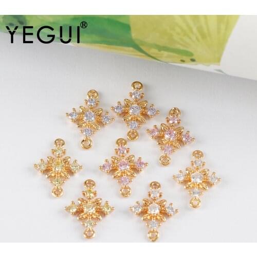 YEGUI M1023,jewelry accessories,18k gold plated,copper metal,zircons,charms,jump rings,jewelry making,diy earrings,10pcs/lot