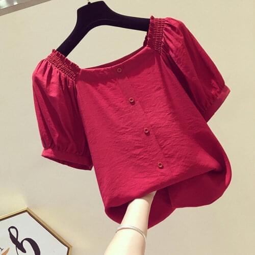 Women Chiffon Blouse Summer 2021 New Sexy Slash neck Shirts Tops Women Slim Short Sleeve Blouses Purple/Red/White Chiffon Shirts