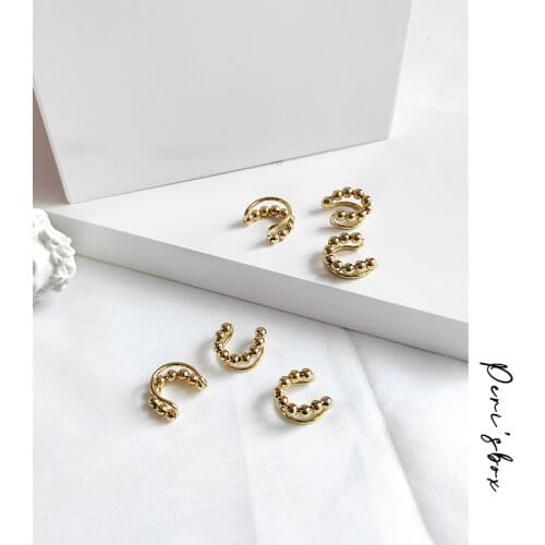 PerisBox Double Layer Small Beads Gold Ear Cuff Round Circle Geometric Earrings for Women Minimalist Korean Cartilage Earrings