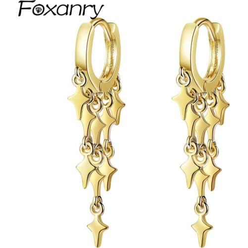 Foxanry 925 Sterling Silver Drop Earrings for Women New Fashion Sweet Elegant Star Sequins Tassel Bride Jewelry Prevent Allergy