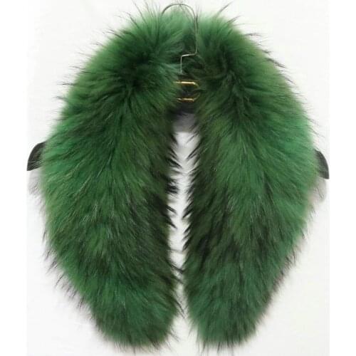 Women Winter 100% Real Natural Raccoon Fur Collar & Womens Scarves Fashion Coat Sweater Scarves Collar Luxury Green Pink