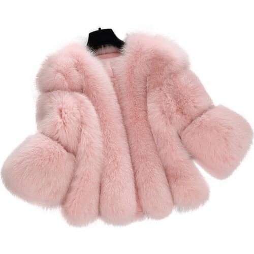 BOoDinerinle Plus Size Women Winter Luxury Imitation Fox Fur Coat Short Paragraph Seven Sleeves Casual Warm casaco de pele PC017