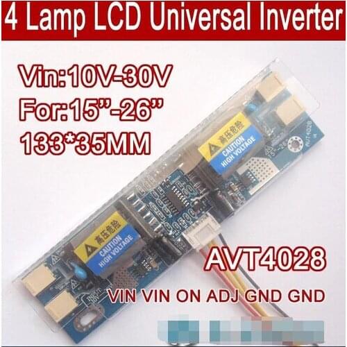 Free shipping 5PCS AVT4028 PC LCD MONITOR CCFL 4 LAMP universal lcd inverter board,4 Lamp 10V-30V For 15-26" screen