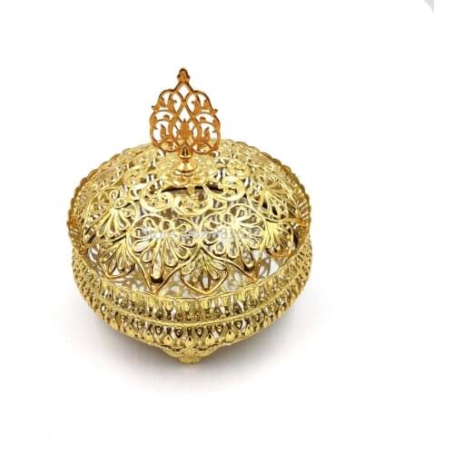 Golden Silver Colour Mirror Arabic Snack Bowl Authentic Serving Bowl With Lid Fruit Plate Candy Serving Tray