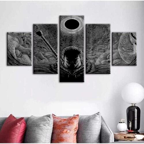 5 Piece Wall Art Canvas Prints Anime Manga Dark Warrior Figure Pictures And Posters Modern Home The Wall Decoration Paintings