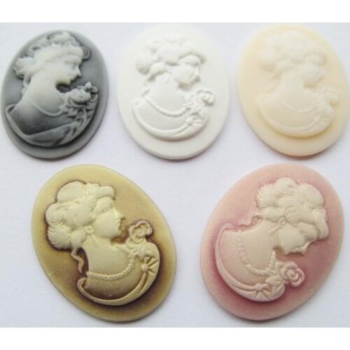 50pcs 5 colors 30mmx40mm Oval Flatback Resin Relief Beauty Head Cameo Cabochon Charm,Fit Base Setting Tray Bezel,DIY Accessory