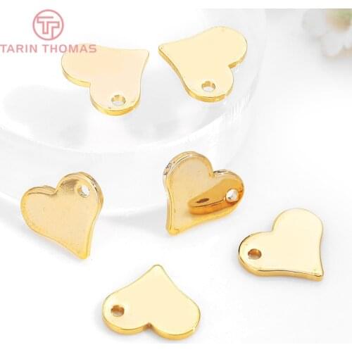 10PCS 11.5x10MM Hanging Hole 1MM 24K Gold Color Brass Heart Charms Pendants High Quality Diy Jewelry Findings Accessories