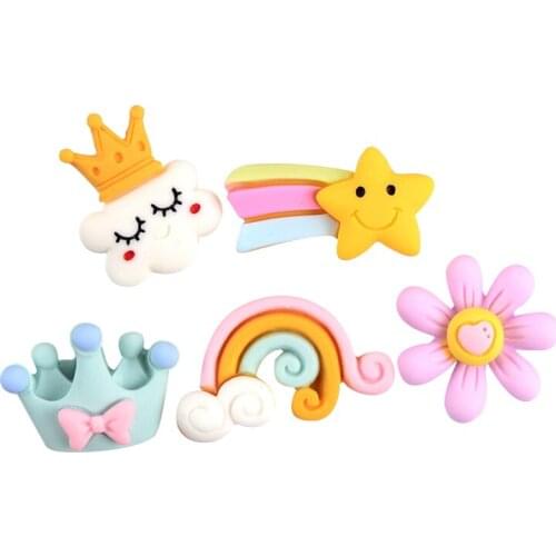 AIJJU 10Pcs Cartoon Clouds Meteor Rainbow Crown Resin Scrapbook Embellishments DIY Crafts Bows Resin Flowers Christmas Ornaments