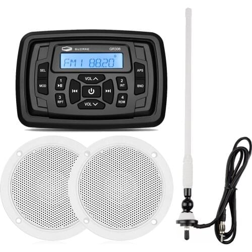 Marine Audio Boat Stereo Bluetooth Receiver FM AM MP3 Car Player For UTV Yacht Motorcycle+4inch Waterproof Speaker+Radio Antenna