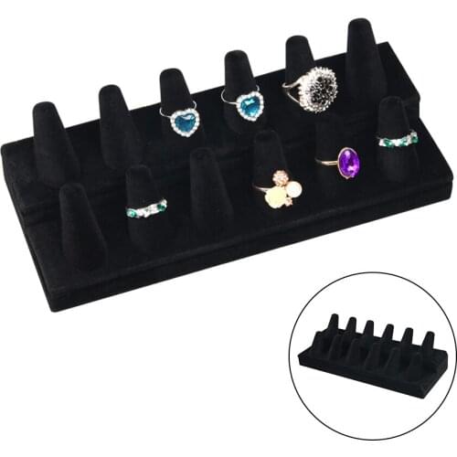 12-Finger Velvet Ring Holder Display Stand Jewelry Organizer for Retail Shop or Personal Use