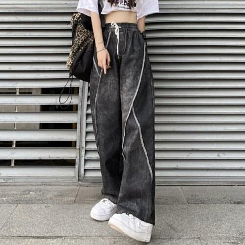Zoki Streetwear Tie Dye Women Pants Fashion Y2K Elastic Waist Loose Girls Hip Hop Sweatpants Casual Jogger Straight Trousers