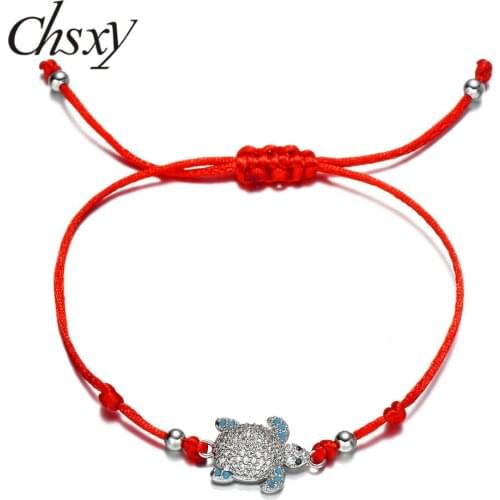 CHSXY Mascot Sea Turtle Lucky Red String Bracelets for Women Kids Gift Brass Multi Cubic Zirconia Charm Bracelet Animal Jewelry